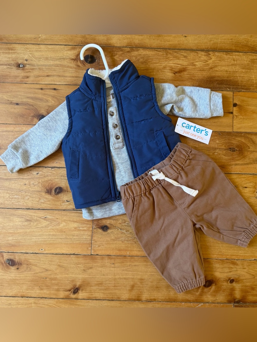 Puffer Vest with Brown Pants Ensemble
